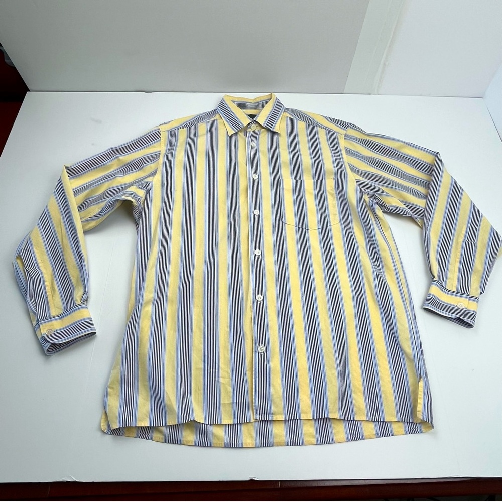 Ermenegildo Zegna Blue Yellow Stripe Long‎ Sleeve Button Front Shirt Mens Medium